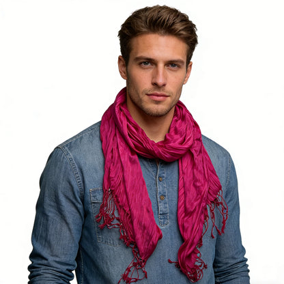Hot Pink Dyed Crinkle Scarf - Vibrant Textured Scarf 67inchx24inch