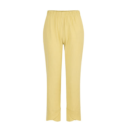 Cotton Sack Trousers With Loose Solid Color Elastic Waist And Side Pockets