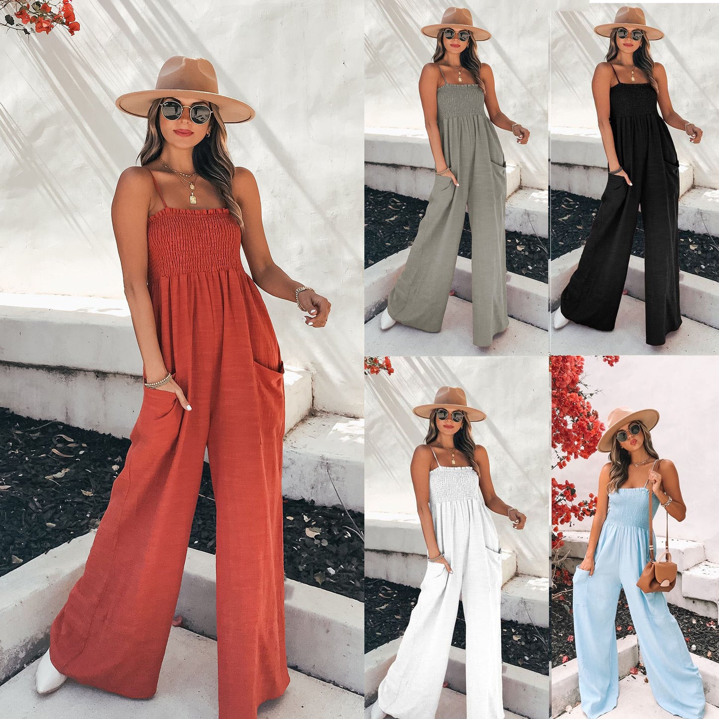 Women's Solid Color Sling Loose Casual Bodysuit