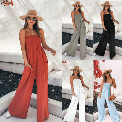 Women's Solid Color Sling Loose Casual Bodysuit