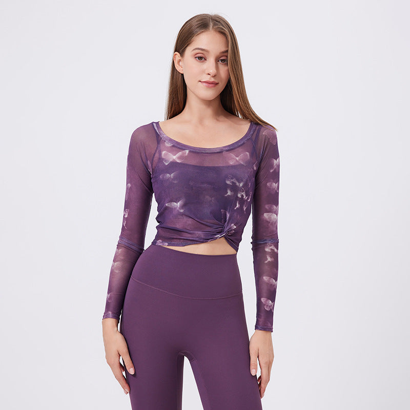 Fake Two-piece Sports T-shirt Women's Long Sleeve With Chest Pad