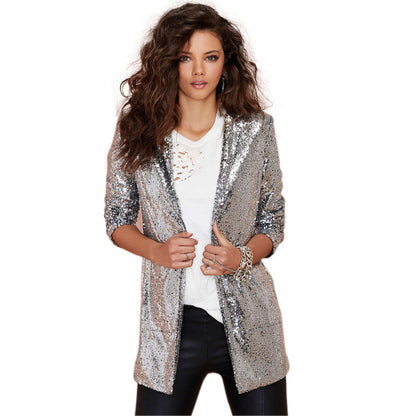 Cardigan Commuter Silver Sequins Loose Small Blazer