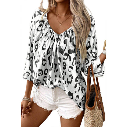 Women's Leopard Print Loose Leisure Pullover T-shirt