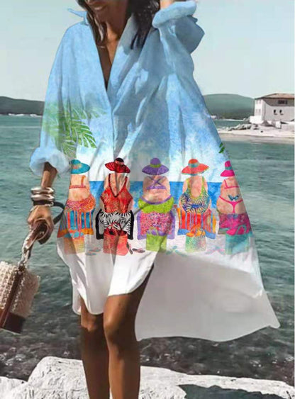 Women's Casual Loose Lapel Midi Shirt Dress