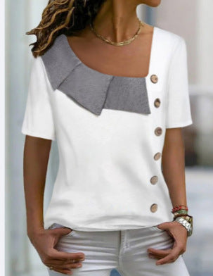 Fashion Diagonal Collar Short Sleeves