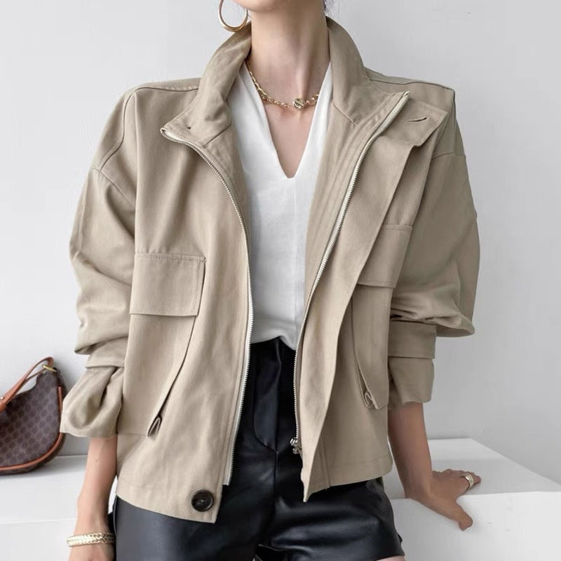 Long Sleeve Tooling Jacket Short Coat Windbreaker For Women