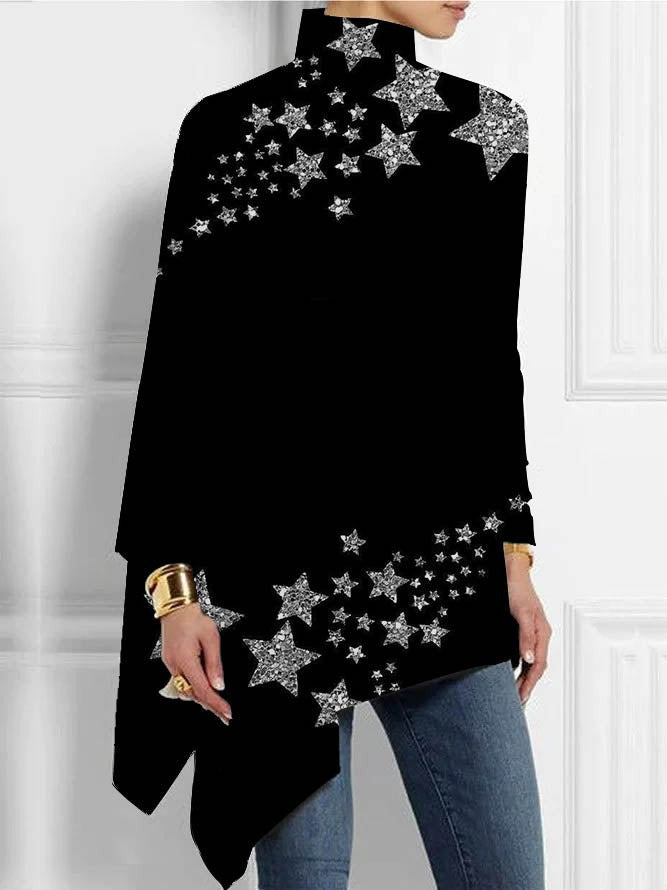 Christmas Abstract 3D Printed Loose Turtleneck Urban Casual Women's T-shirt