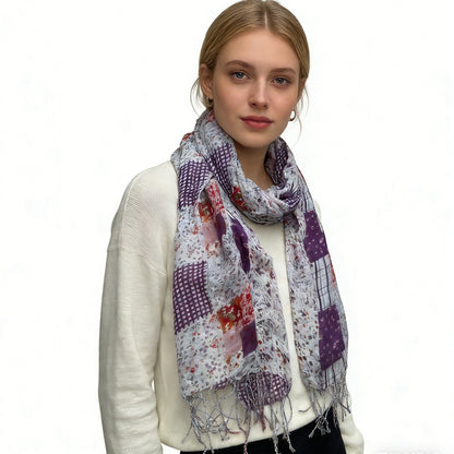 Purple Printed Viscose Scarf - Lightweight Long Scarf 63inchx23inch
