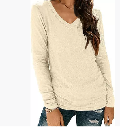 Women's V-neck Long Sleeve Loose T-shirt Shirt
