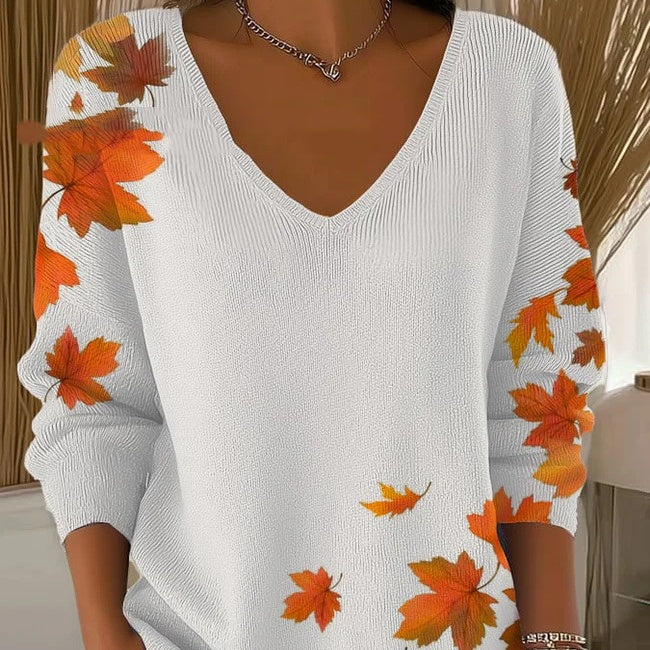 Women's 3D Printed Fashionable Gradient Color V-neck Long-sleeved T-shirt