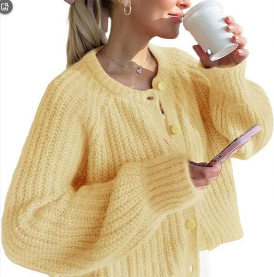 Fashion Round Neck Knitted Cardigan For Women