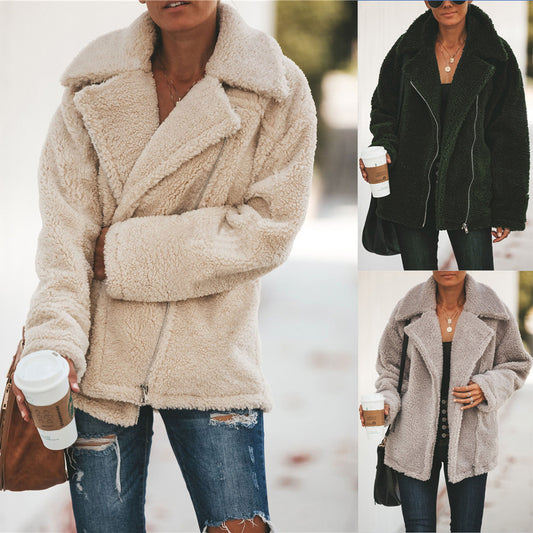 Zip pocket long sleeve plush jacket