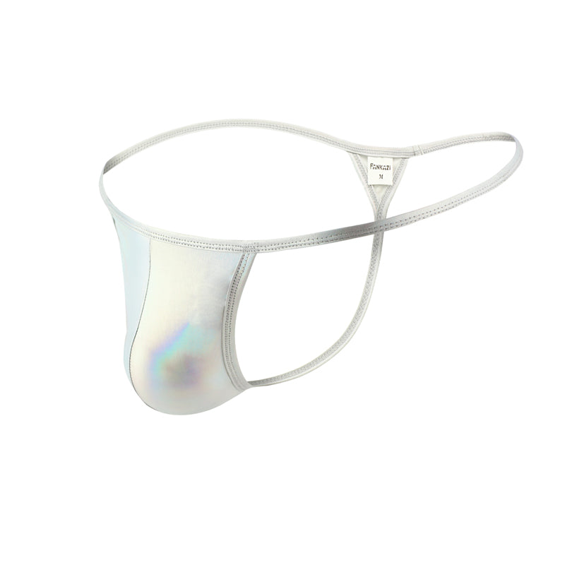 Shiny sexy men's thong bronzing patent leather shorts
