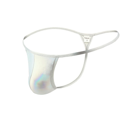 Shiny sexy men's thong bronzing patent leather shorts