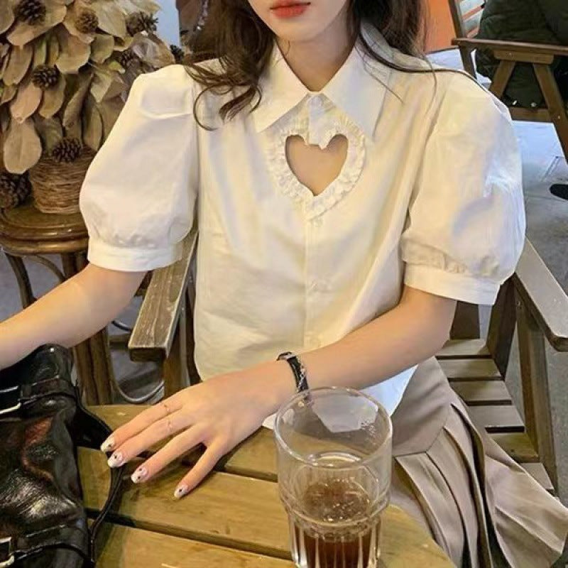 Women's Slimming And Short Hollowed Heart Shape Shirt