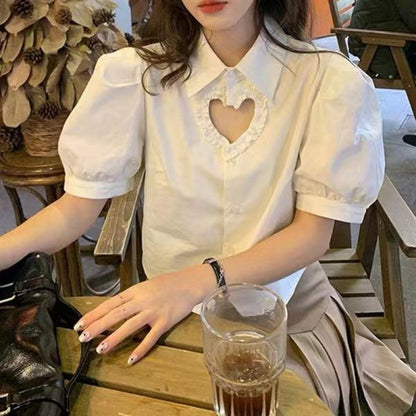 Women's Slimming And Short Hollowed Heart Shape Shirt