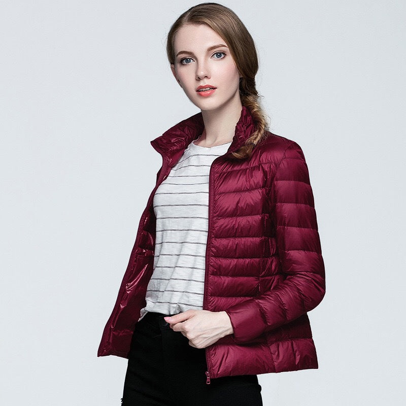Slim Fit Stand Collar Plus Size White Duck Down Women's Jacket