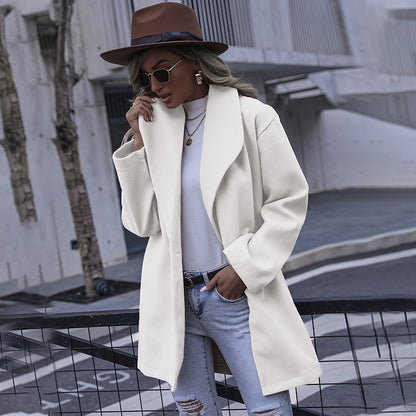 Women's Fashionable Hooded Mid-length Woolen Coat