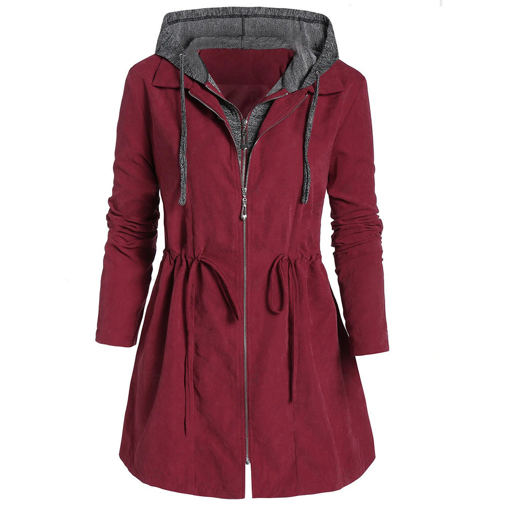 Ladies mid-length thick quilted hooded coat