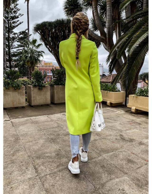 Long candy color lapel woolen coat
