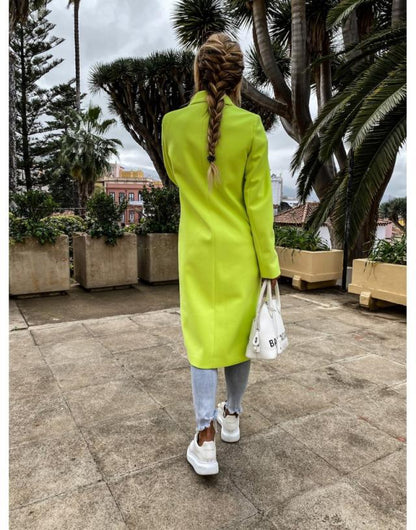 Long candy color lapel woolen coat
