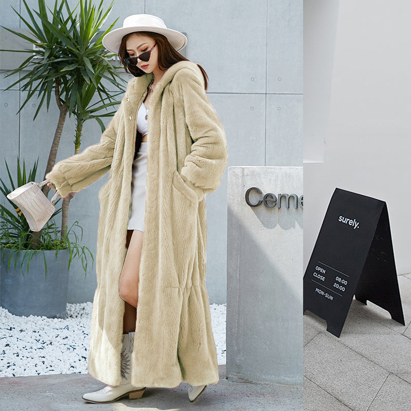 New Fur Coat Women's Hooded Long Coat