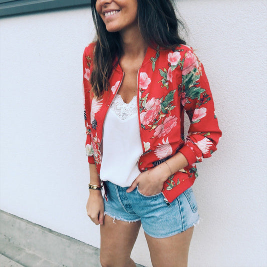 Print short baseball uniform jacket