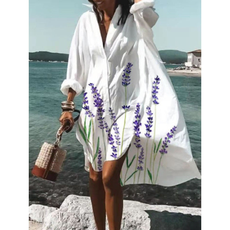 Women's Casual Loose Lapel Midi Shirt Dress