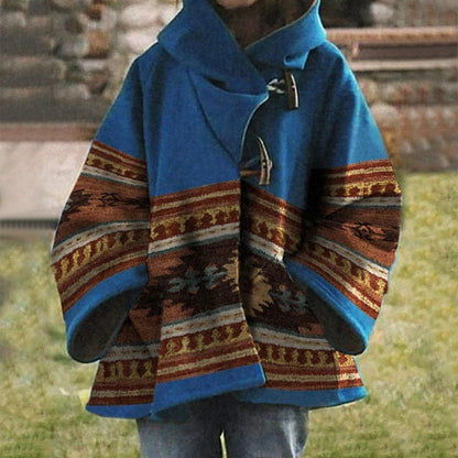 Winter New Women's Loose Retro Printed Woolen Coat