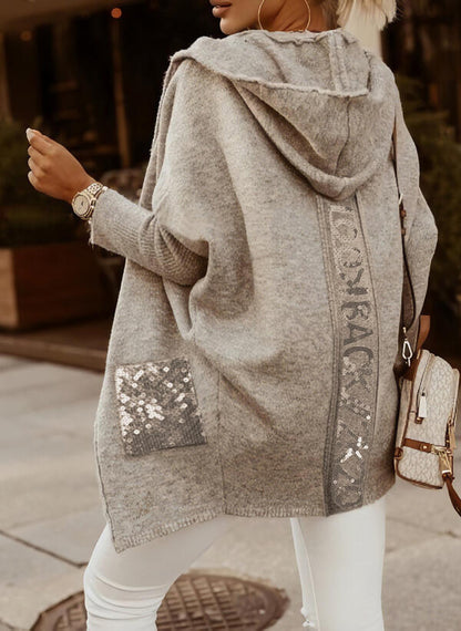 Hooded Temperament Printed Loose Zipper Sweater Coat
