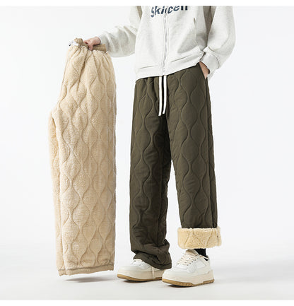 Retro Rhombus Thickened Cotton Pants Men And Women Warm Straight-leg Pants