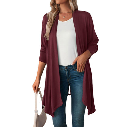 Solid Color Long Sleeve Cardigan Jacket Long Shirt Women