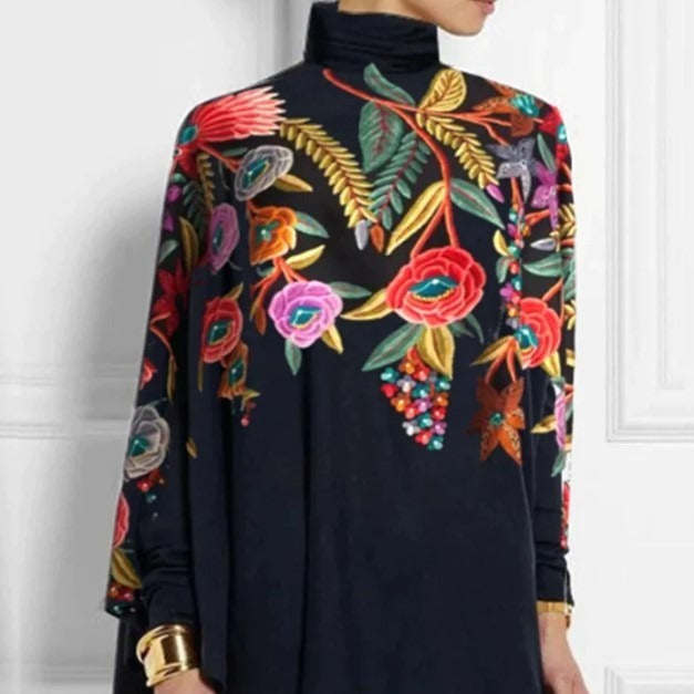 Christmas Abstract 3D Printed Loose Turtleneck Urban Casual Women's T-shirt