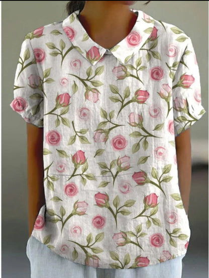Women's Loose Printed Crew Neck Top