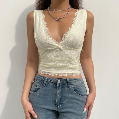 Double Layer Vest With Large V-neck Lace