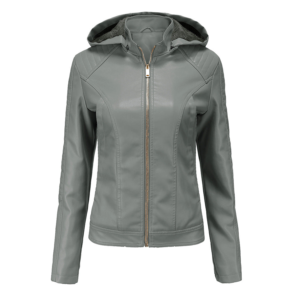 Hooded Autumn And Winter Short Jacket With Fleece