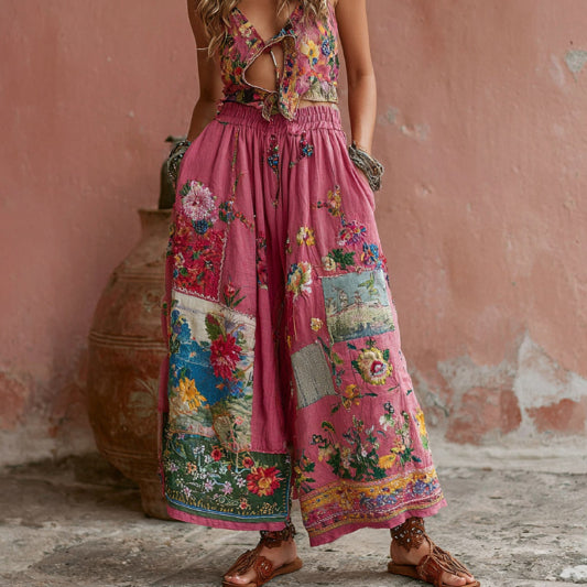 3D Floral Print Pattern Elegant Straight Women's Trousers