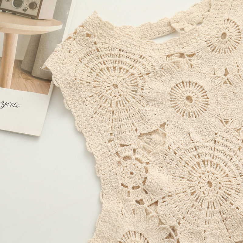 Women's Round Neck Slim Fit Pullover Sleeveless Lace Shirt