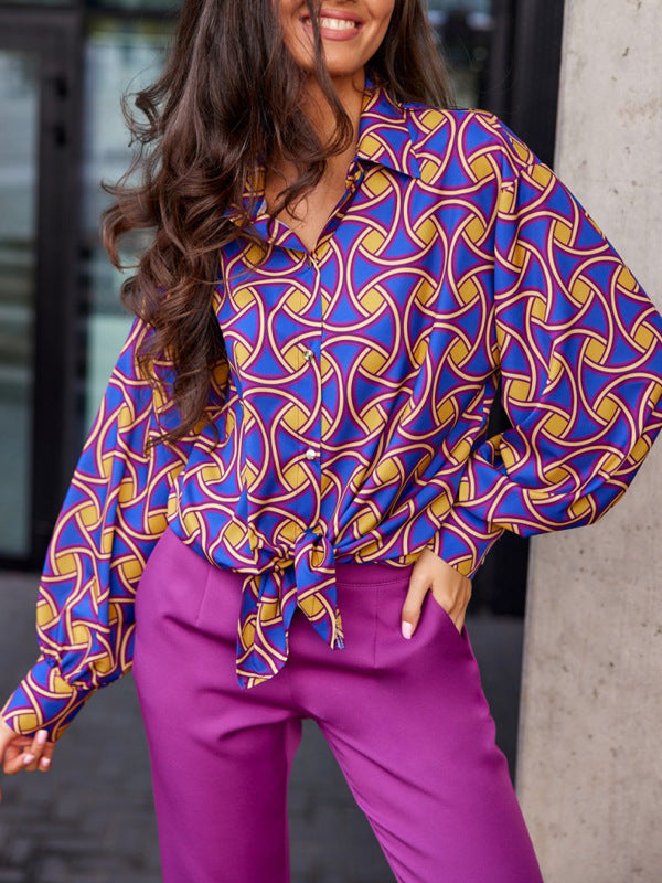 Women's Fashion Casual Digital Printed Long-sleeved Shirt