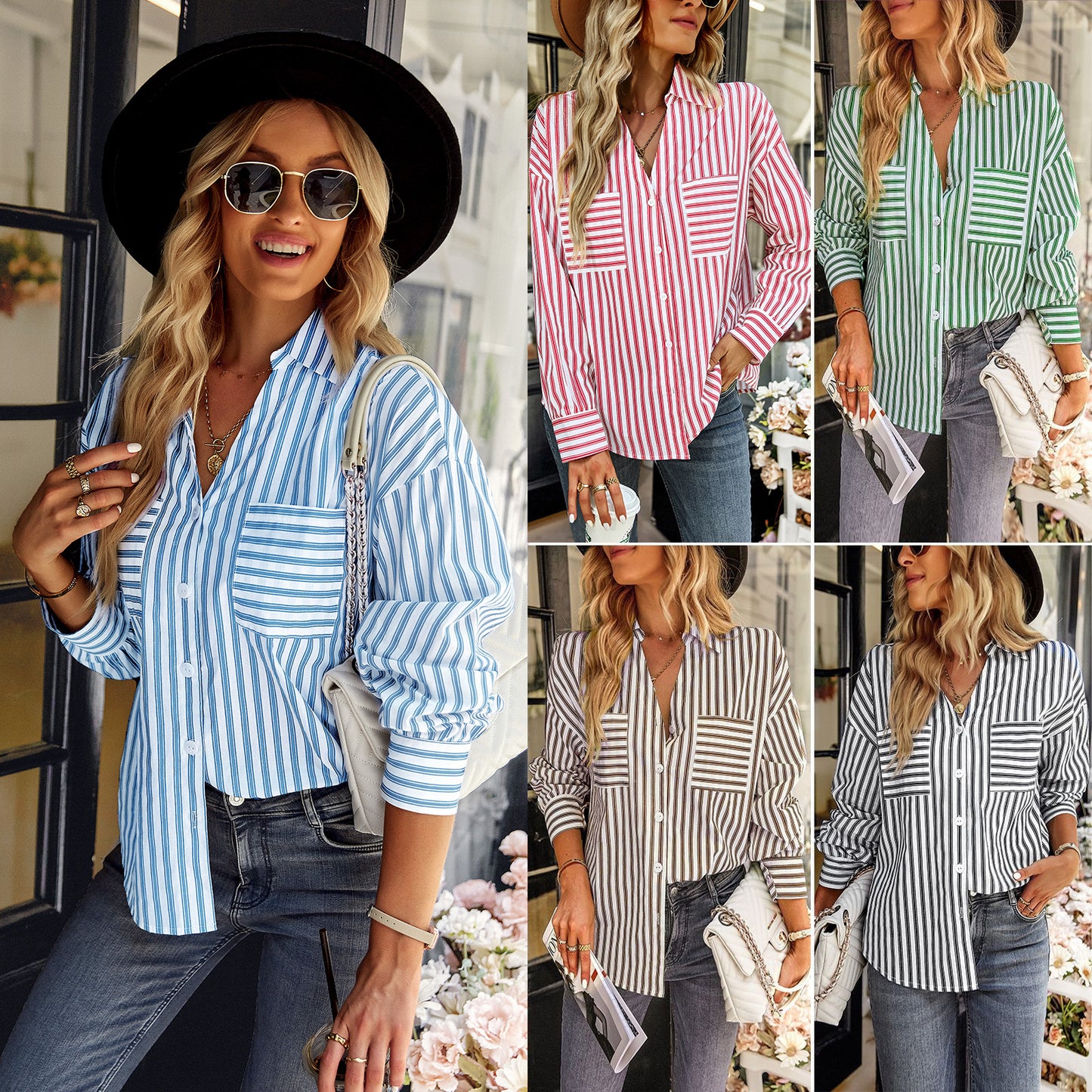 Women's Fashion Casual Striped Shirt Top