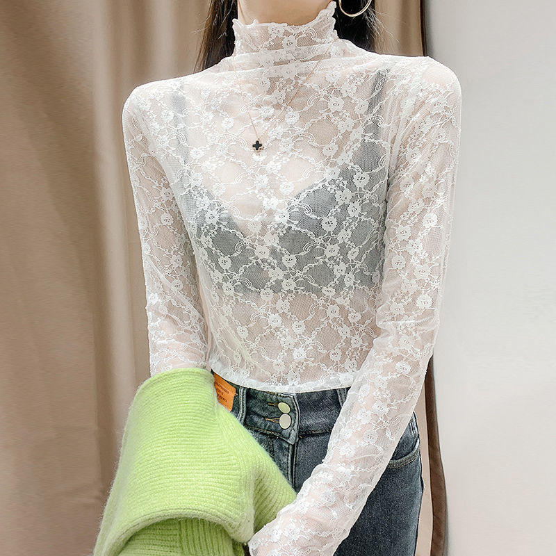 Sheer Mesh Top With Wood-ear Neckline And Mesh Fabric
