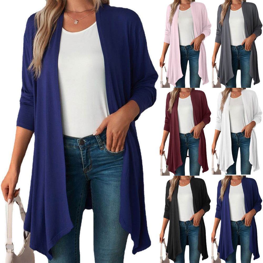 Solid Color Long Sleeve Cardigan Jacket Long Shirt Women