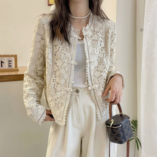 New Chinese Lace Crocheted Short Coat Women's Long Sleeve