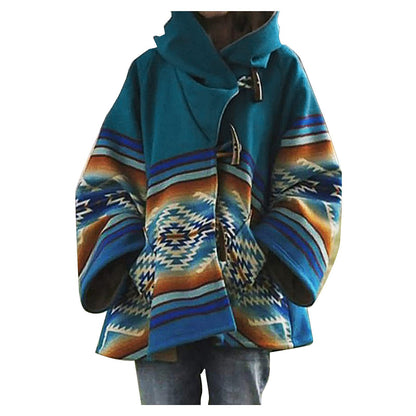 Winter New Women's Loose Retro Printed Woolen Coat