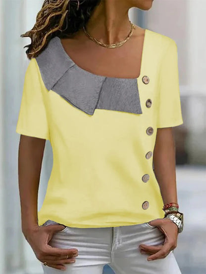 Fashion Diagonal Collar Short Sleeves