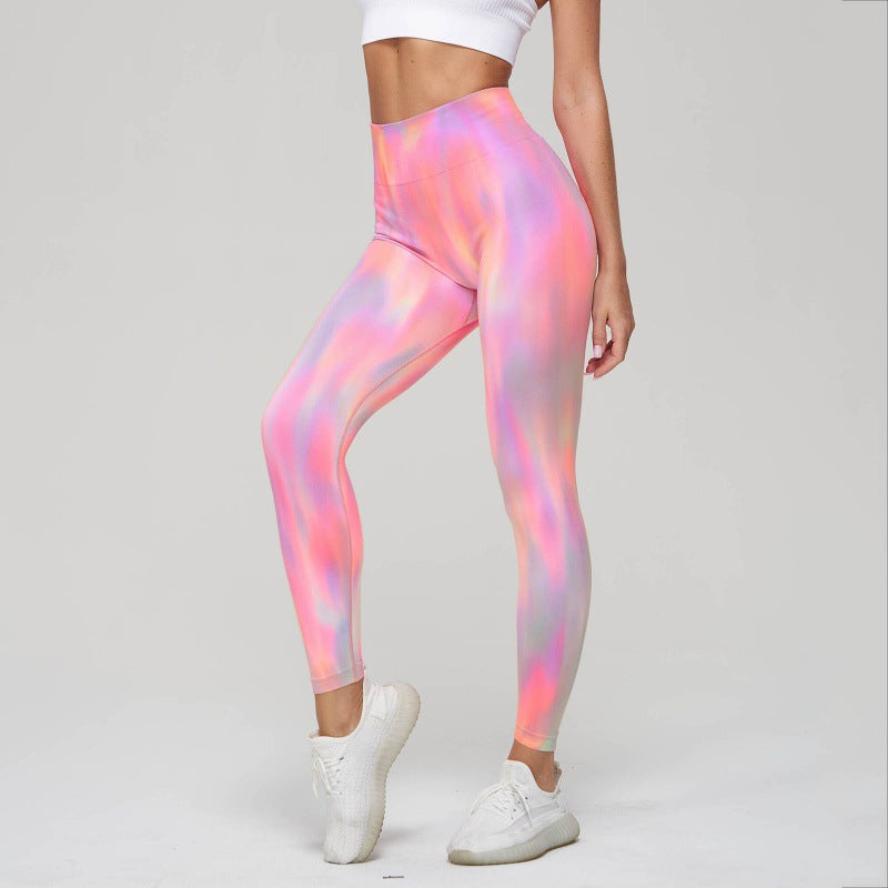 Women's High Waist Tie-dye Peach Hip Fitness Pants