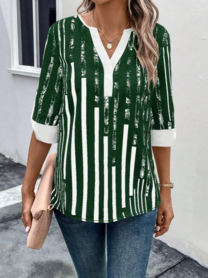 Double Matching Contrast Color Positioning Flower Half-sleeve Shirt Women's Top