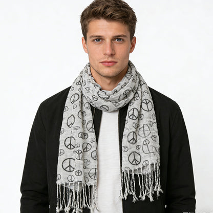 Black & White Print Viscose Scarf - Geometric Pattern Scarf 63inchx22inch