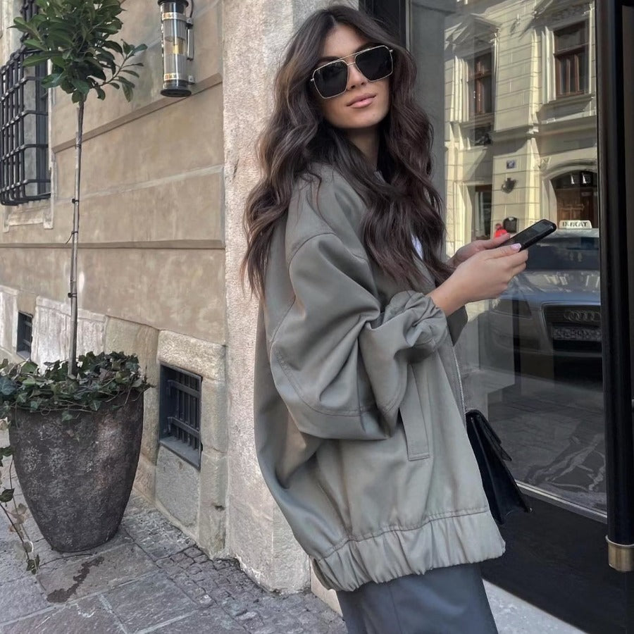 Women's Fashion Stand Collar Loose Flight Jacket
