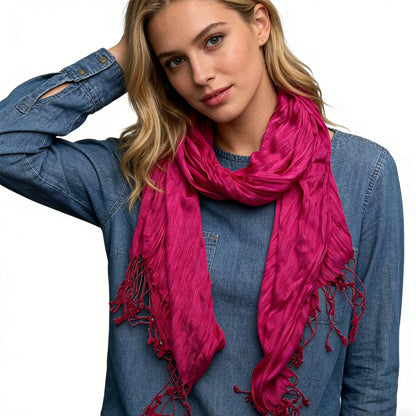 Hot Pink Dyed Crinkle Scarf - Vibrant Textured Scarf 67inchx24inch